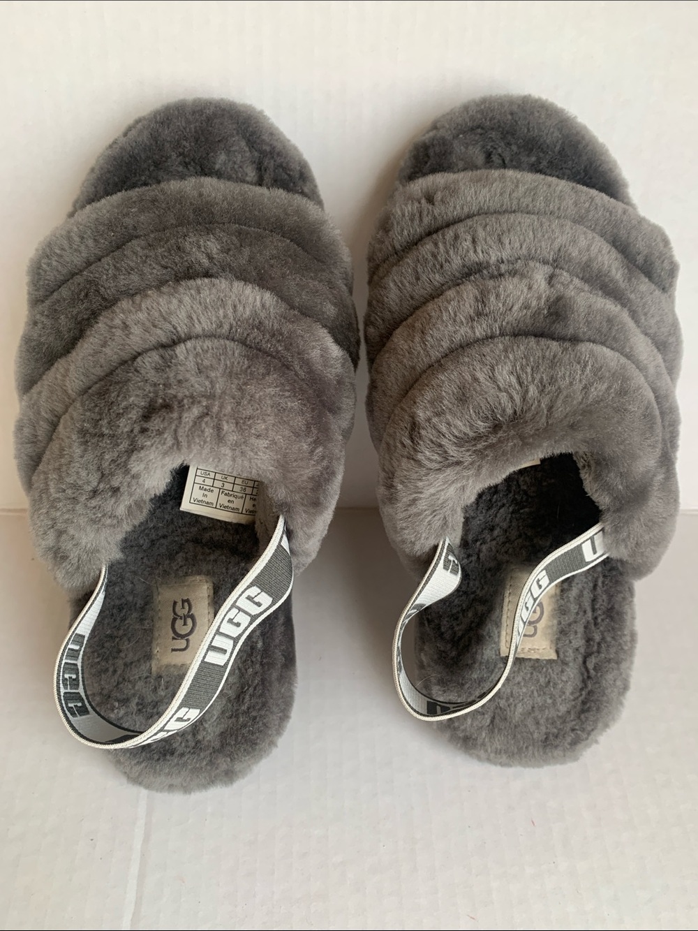 UGG Plush Charcoal Grey Fluff Slide Slingback Slippers Size US 4 EU 36 Kids - Picture 6 of 9